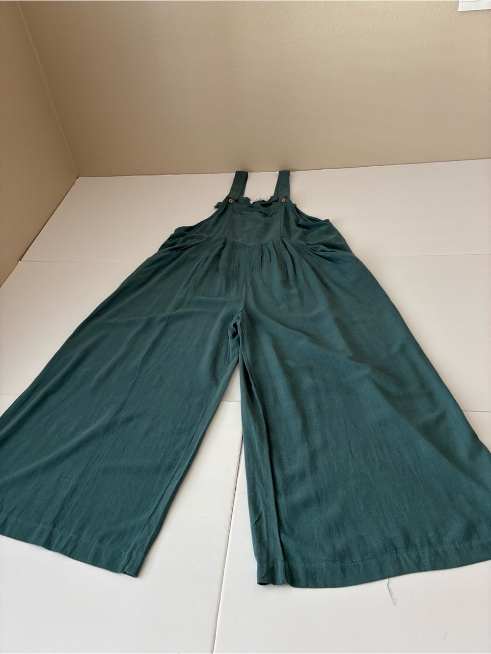 Anrabess Teal Wide Leg Jumpsuit linen & Rayon Size L